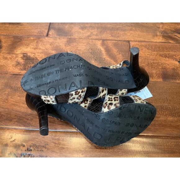 Donald J Pliner Garbo Tan & Brown Leopard Print Calf Hair Open Toe, Size 8 US - Picture 8 of 9